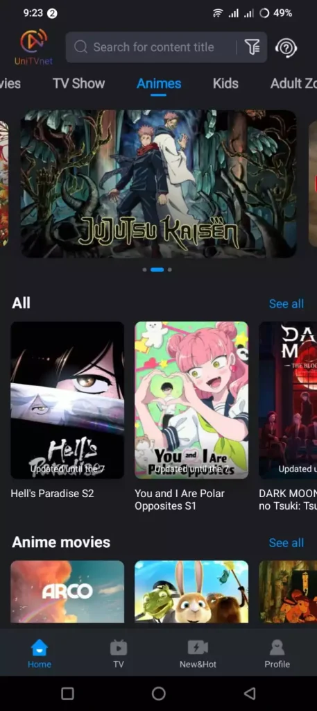 UniTV App anime