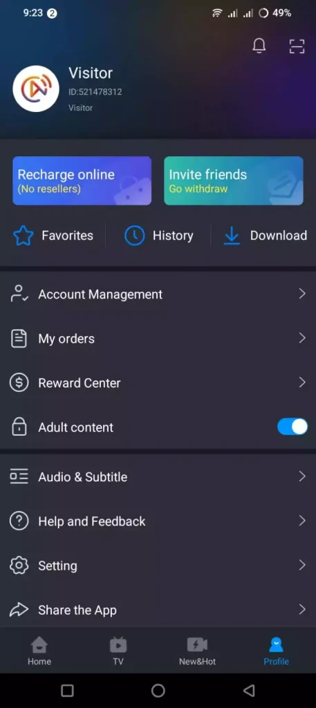 UniTV App profile